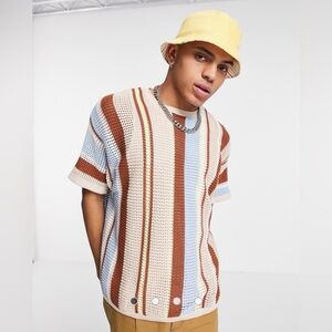 ASOS Design Knitted Mesh T-Shirt Multicolor Stripes Men’s Large